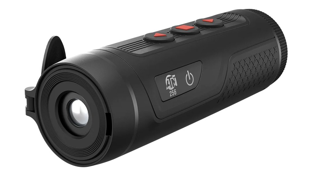 Studio product photo of the ATN BlazeSeeker 6 256 1.7-13.6x thermal monocular showing its compact black body and control buttons