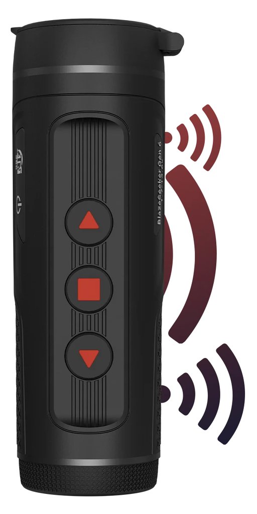 Close-up of the ATN BlazeSeeker 6 256 thermal monocular control panel showing the three-button layout and Wi-Fi connectivity